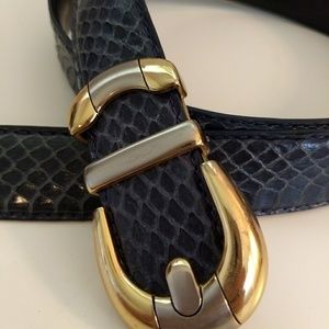 Vintage Genuine Snakeskin Leather Belt Blue